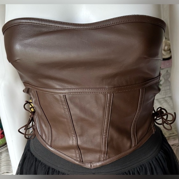I.AM.GIA Faux Leather Crop Top Adjustable Lace Up Sides in Brown color Size S - Picture 2 of 8